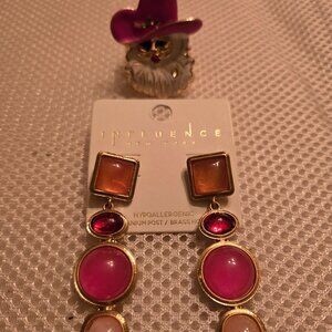 Cowboy expandable Santa ring in hues of pink with coordinating earrings, NWT